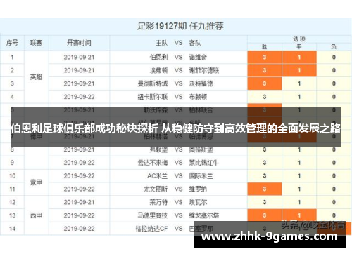伯恩利足球俱乐部成功秘诀探析 从稳健防守到高效管理的全面发展之路